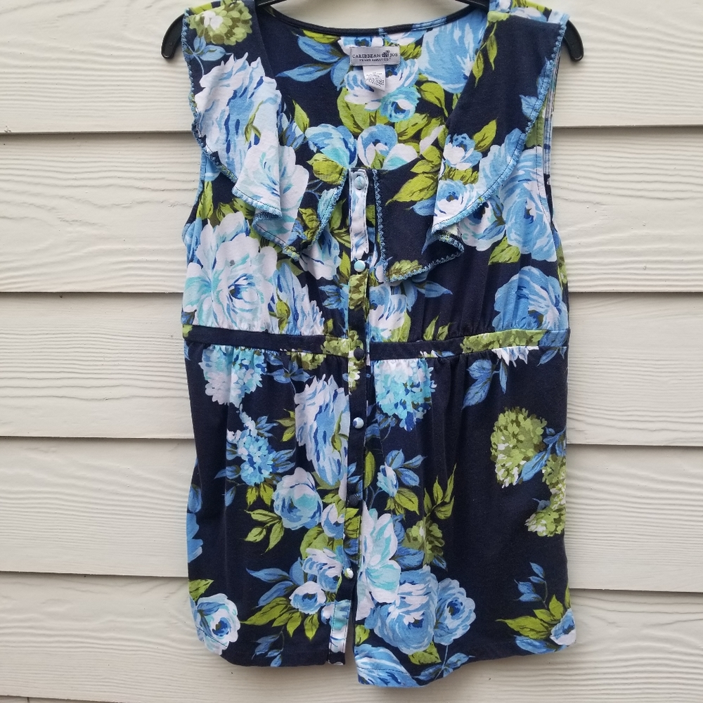 M blue floral sleeveless top